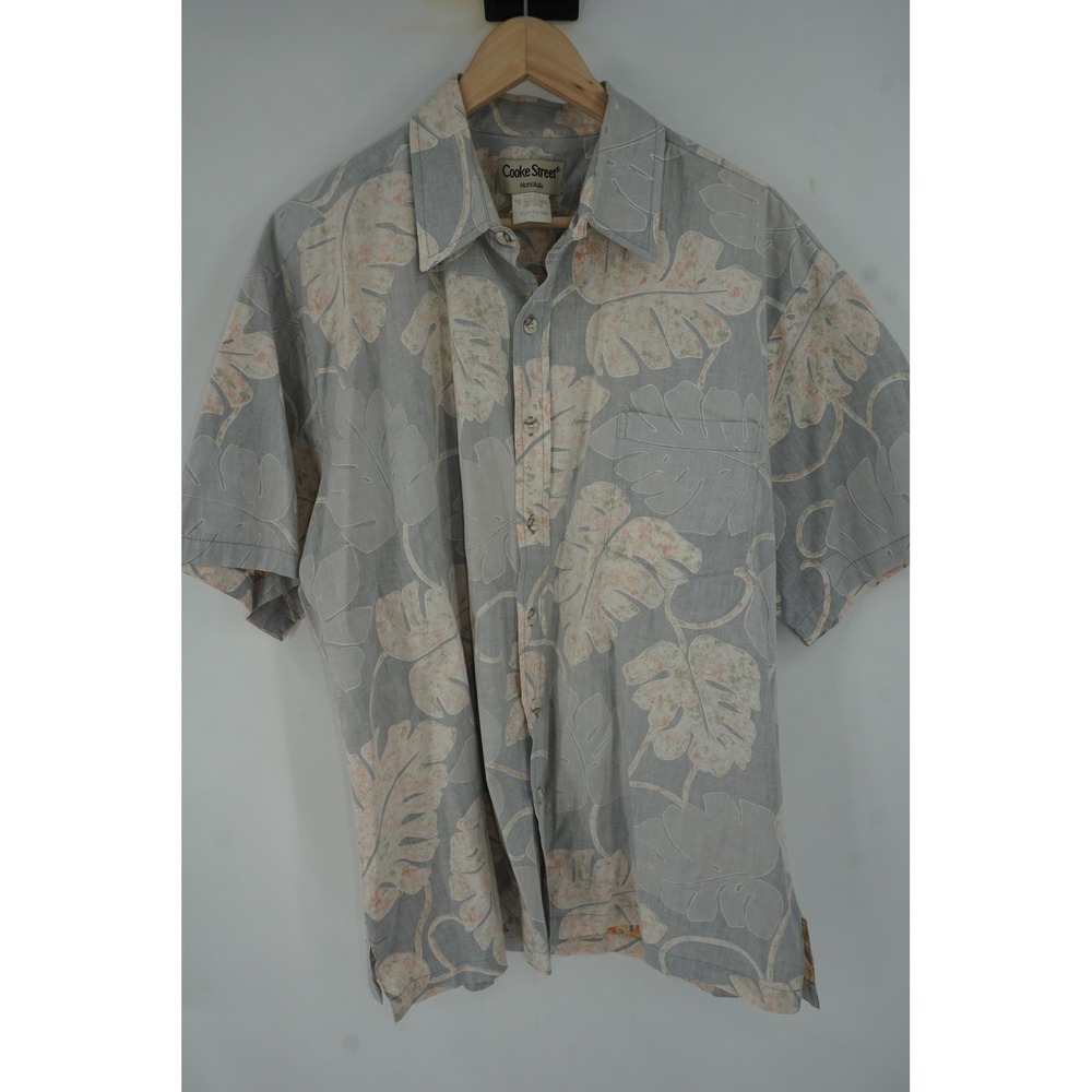 Cooke Street Gray Hawaiian Reverse Print Shirt Made In Hawaii USA Mens XL
